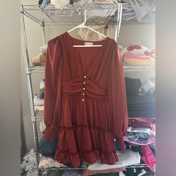 Rust Red Ruffle Dress - Picture 3 of 4